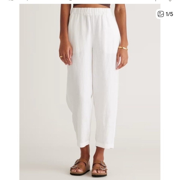 Quince 100% European Linen Pants White Sz X-Large Elastic Waist Relaxed Fit - Picture 2 of 16